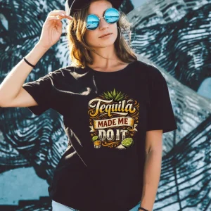 Wine-Ot Tequila Made Me Do It Graphic T-Shirt | Tequila T-Shirt | Tequila Themed T-shirts