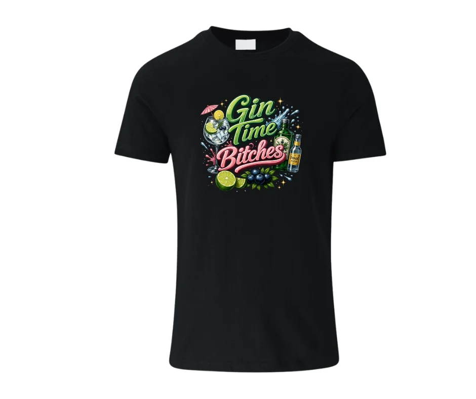 Wine-Ot Gin Time Bitches | Gin Themed Tee | Gin T-Shirts Black Uni