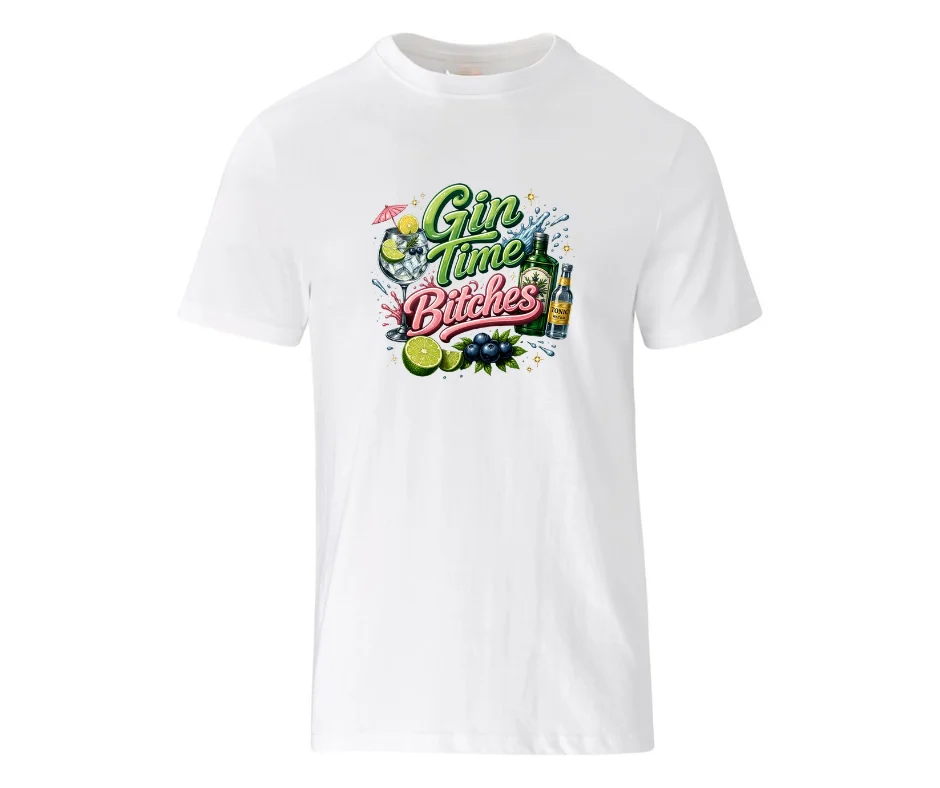 Wine-Ot Gin Time Bitches | Gin Themed Tee | Gin T-Shirts White Uni