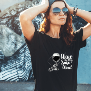 Black graphic wine is my safe word tee
