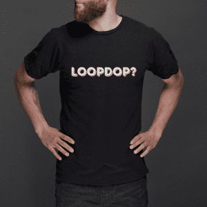 male wearing a graphic text tshirt loopdorp
