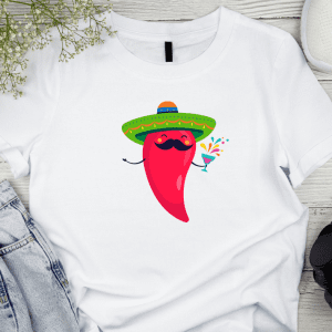 white graphic cartoon chilli tee