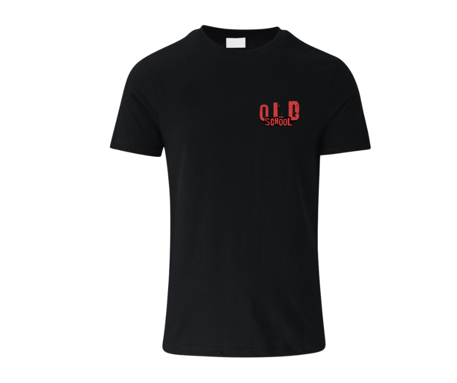 black graphic old school tee front
