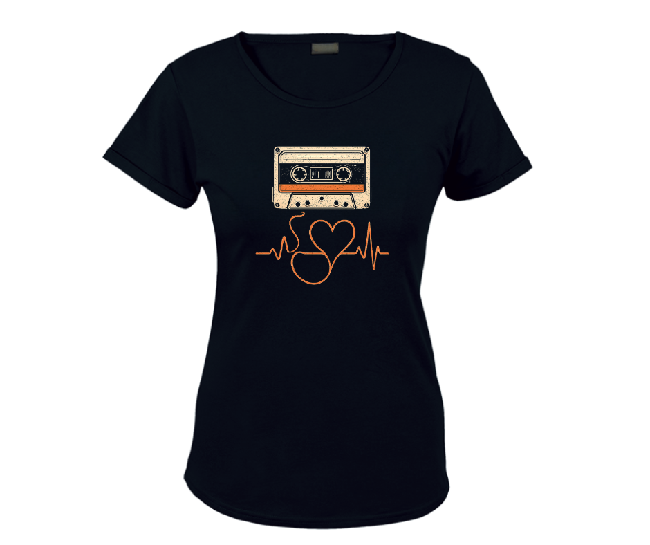 black oldschool cassette tee ladies