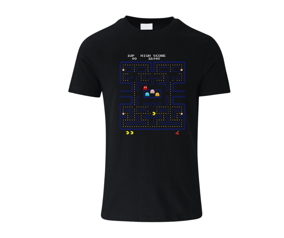 black t-shirt with pacman mens