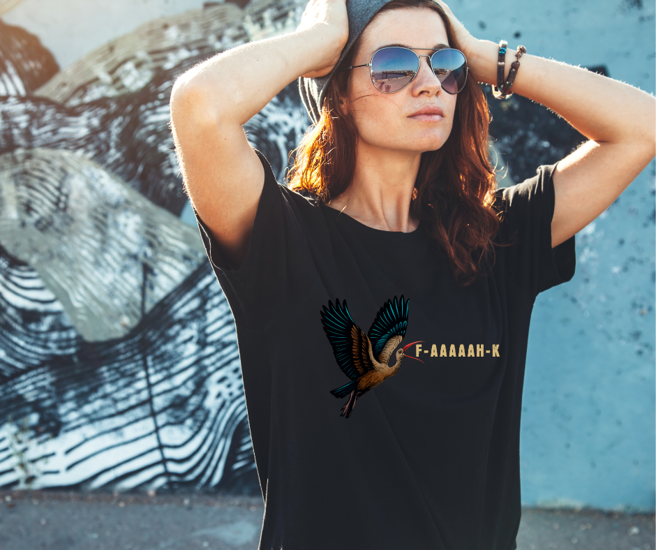 lady wearing a black hadida graphic tee