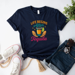 black graphic life begins after tequila tee