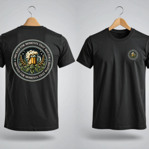 black graphic Brewed for Moments That Matter Tee displayed