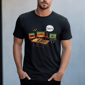 old school graphic tee of old cassette tapes