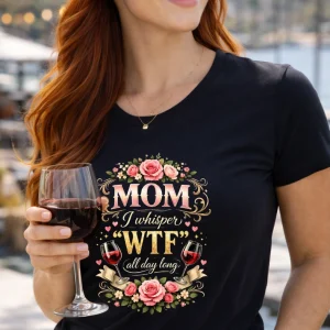 Wine-Ot Mom – I Whisper “WTF” All Day Long T-Shirt | Moms Tee | Mothers Day T-Shirt
