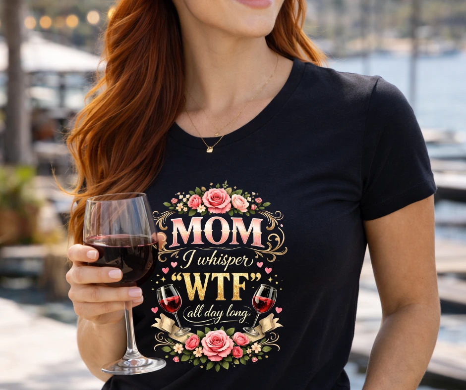 Wine-Ot Mom – I Whisper “WTF” All Day Long T-Shirt | Moms Tee | Mothers Day T-Shirt