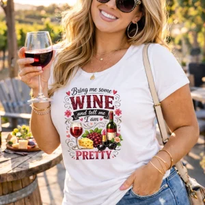 Wine-Ot Bring me my wine and tell me i am pretty tee | Wine Themed T-Shirt | Wine Tee