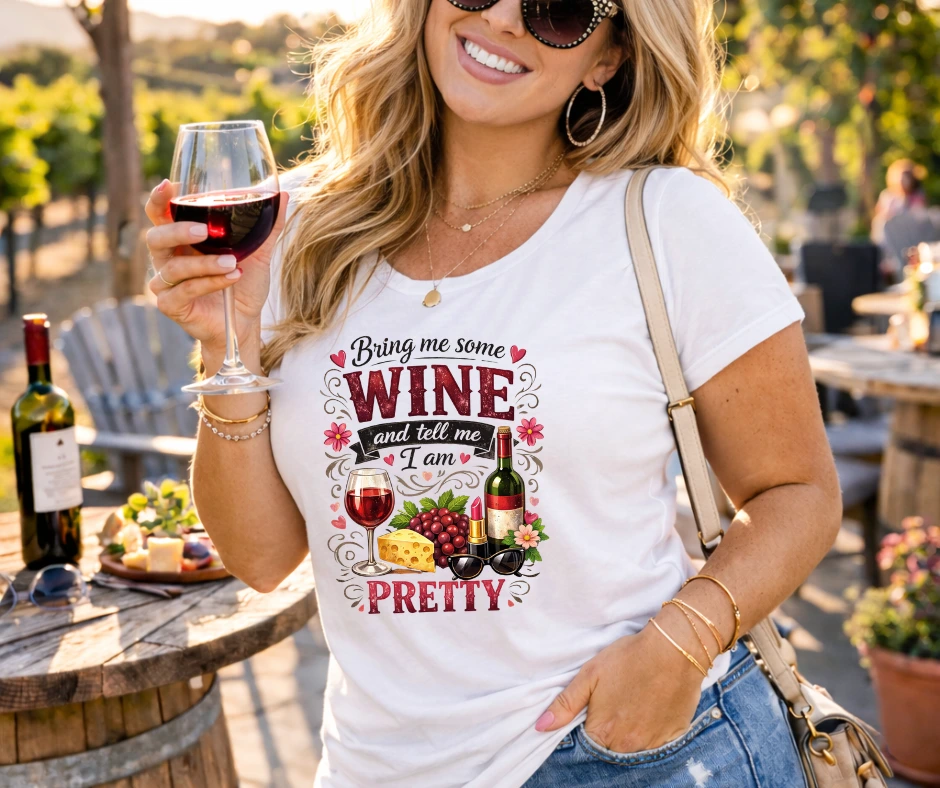 Wine-Ot Bring me my wine and tell me i am pretty tee | Wine Themed T-Shirt | Wine Tee