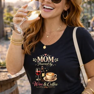 Wine-Ot Mom Powered by Wine & Coffee T-Shirt | Mom's Tee | Mothersday T-Shirt