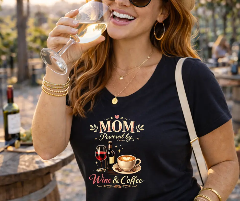 Wine-Ot Mom Powered by Wine & Coffee T-Shirt | Mom's Tee | Mothersday T-Shirt