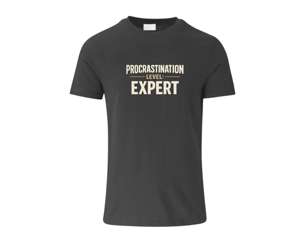 Wine-Ot Procrastination Level: Expert Funny Graphic T-Shirt | ADHD Tee | Humorous Tee