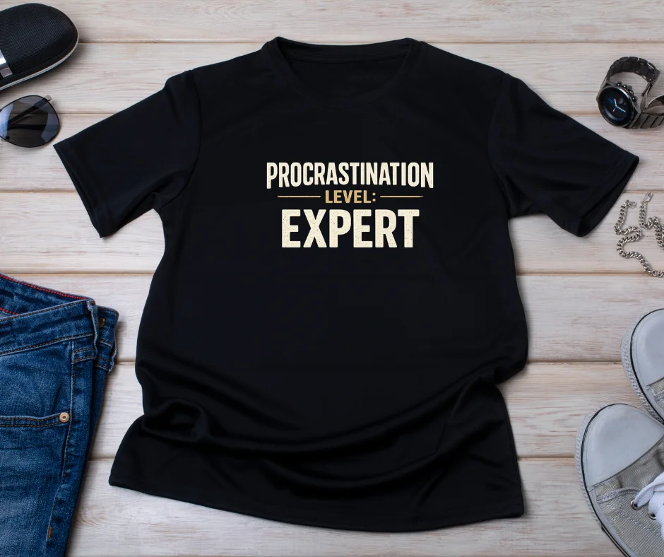Wine-Ot Procrastination Level: Expert Funny Graphic T-Shirt | ADHD Tee | Humorous Tee