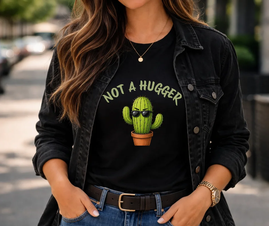 Wine-Ot “Not A Hugger” Funny Cactus T-Shirt | Passive Aggressive Tee | Unfiltered Energy